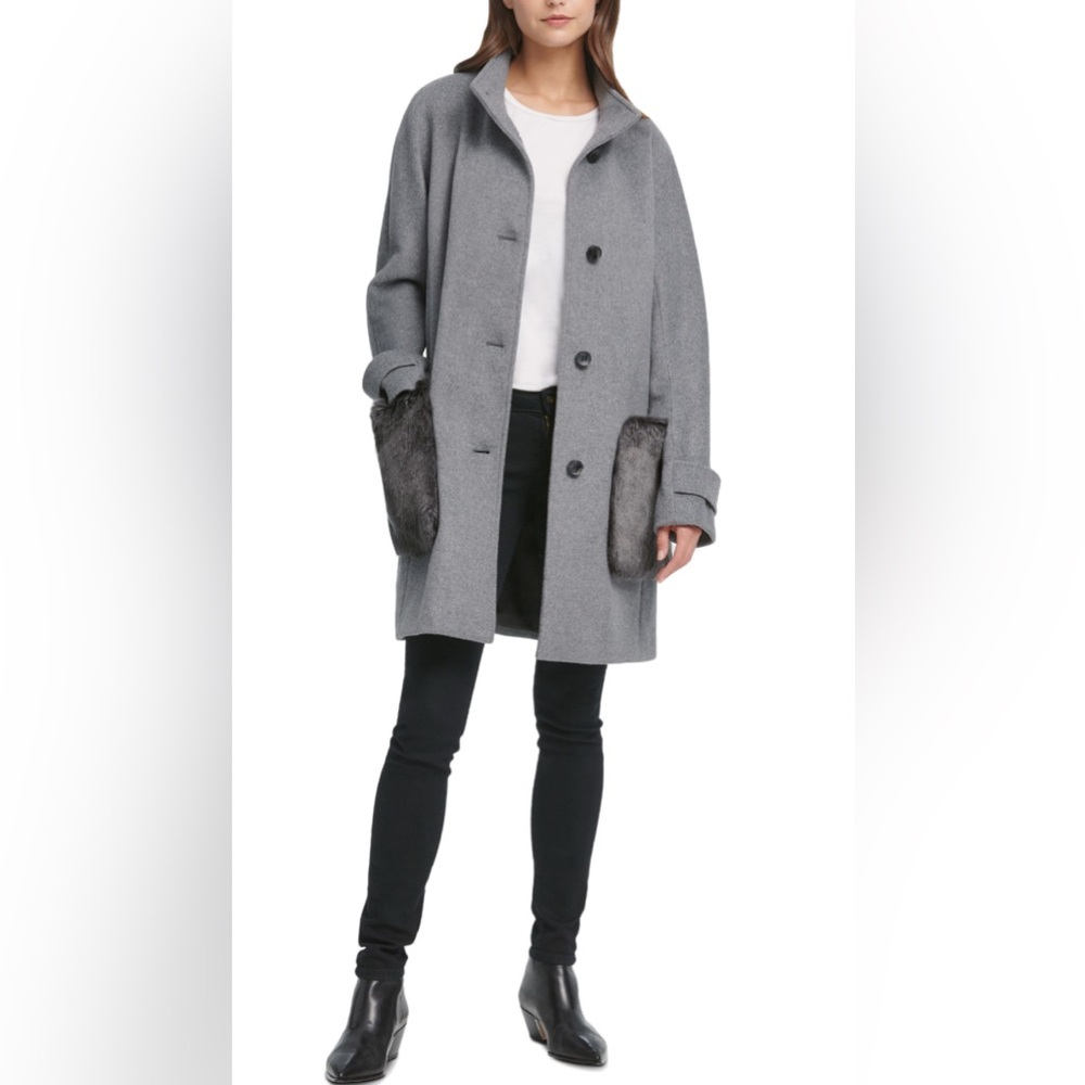 Dkny Gray Pea Coat Classic Wool-Blend